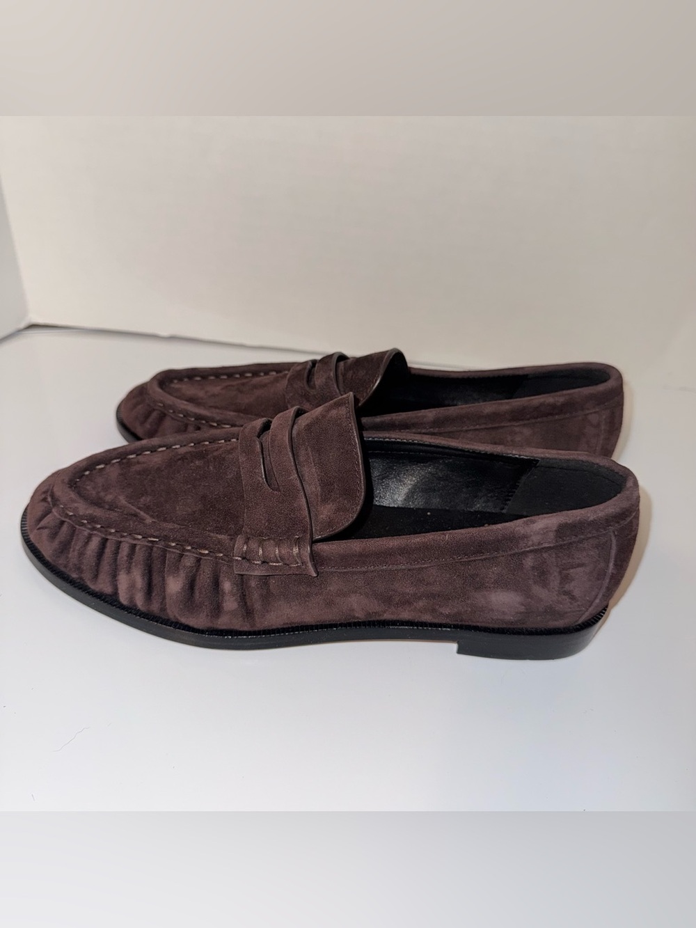 SAINT LAURENT brown suede quiet luxury never worn designer penny loafers 38 - Picture 4 of 8